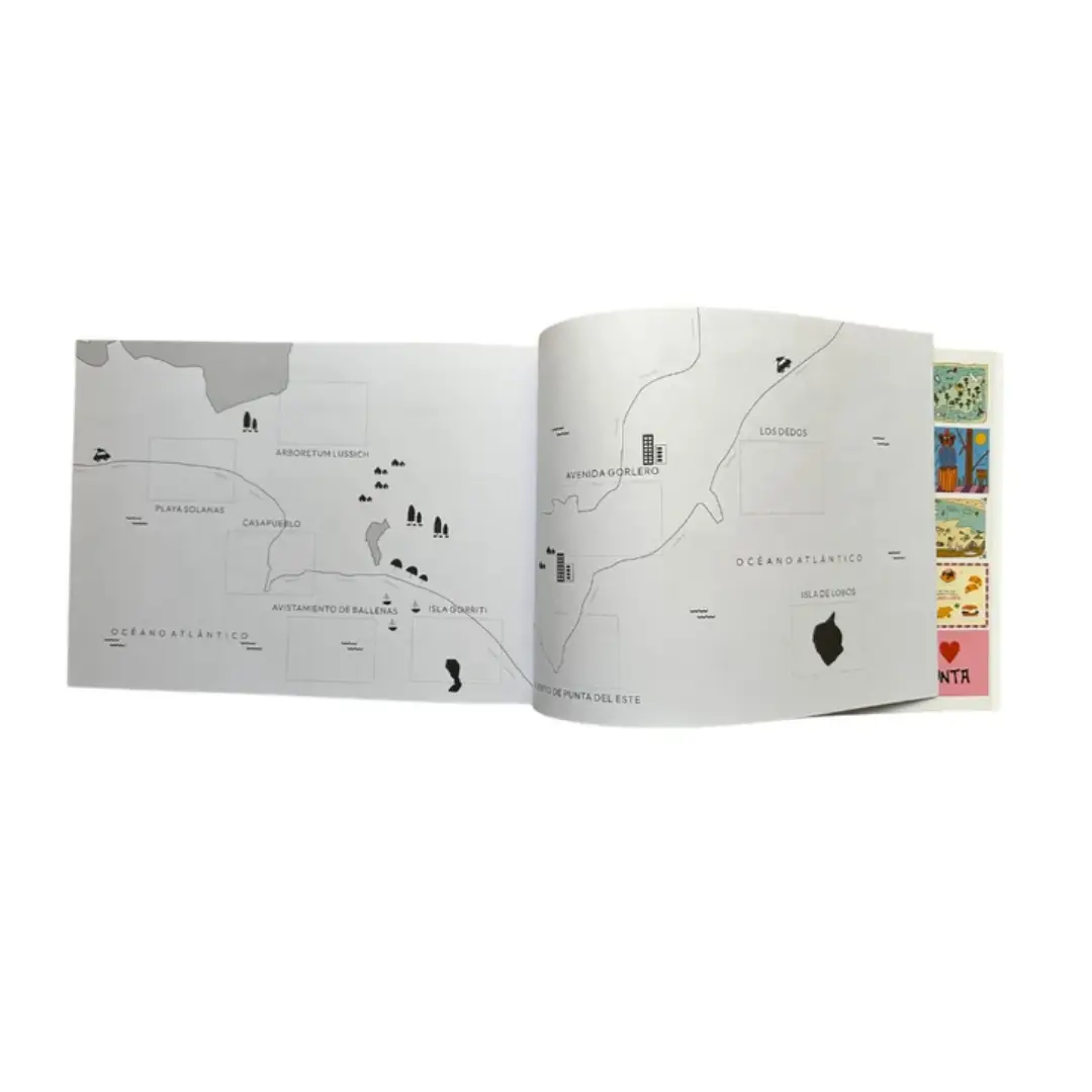 Mapa ilustrado de Punta del Este incluido en el libro para colorear