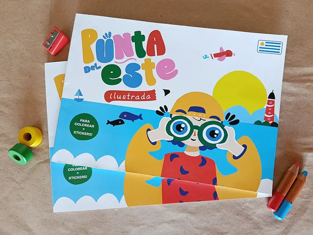 Libro para colorear Punta del Este | Ilustrada Libro para colorear Punta del Este de Ilustrada acompañado de lápices y materiales de arte